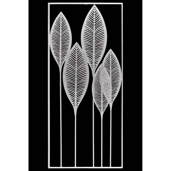 H2H Metal Wall Art of Leaves with Frame in Portrait Orientation, Metallic & White H22503205
